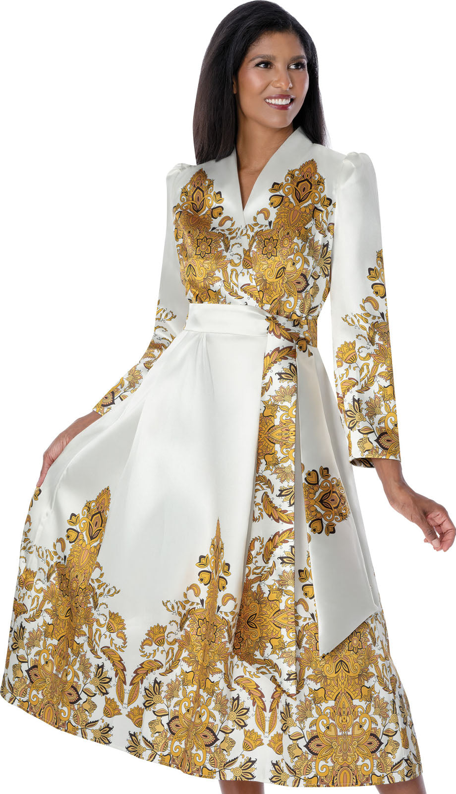 Nubiano 100801-IH Church Dress White With Gold / 8