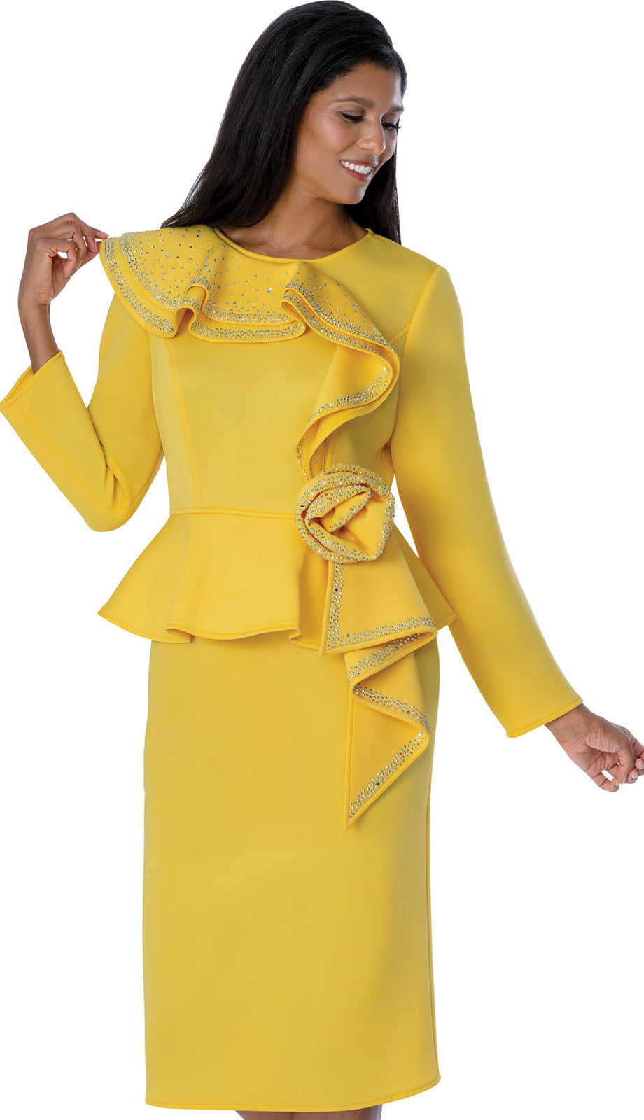 Stellar Looks SL600461-YLW-QS Womens Church Suit