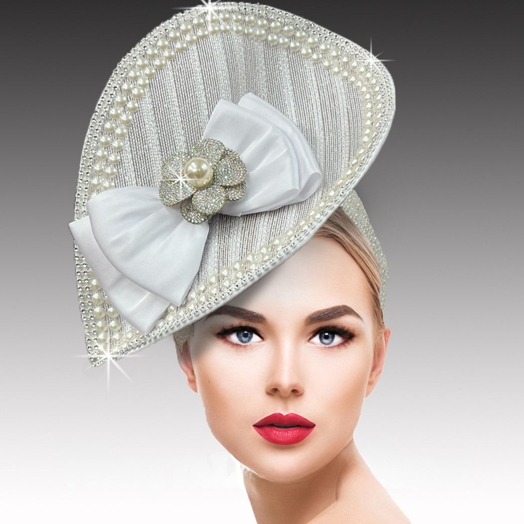 FA3422 Marguerite-White Pearl Church Fascinator
