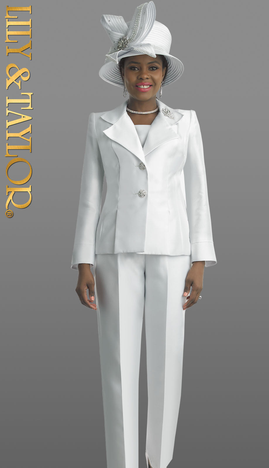 Lily And Taylor 2667-WHT Ladies Pant Suit