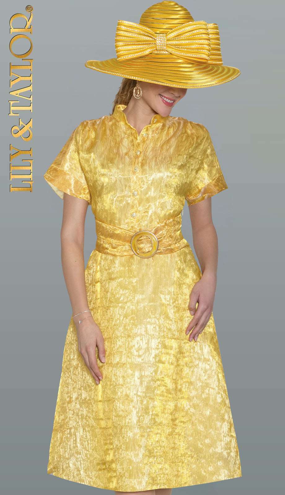 yellow church dresses Girls: All For Joy Ruffled Dress complemented by delicate bow trim detailing Love the Queen Dress 17450C-Yellow,