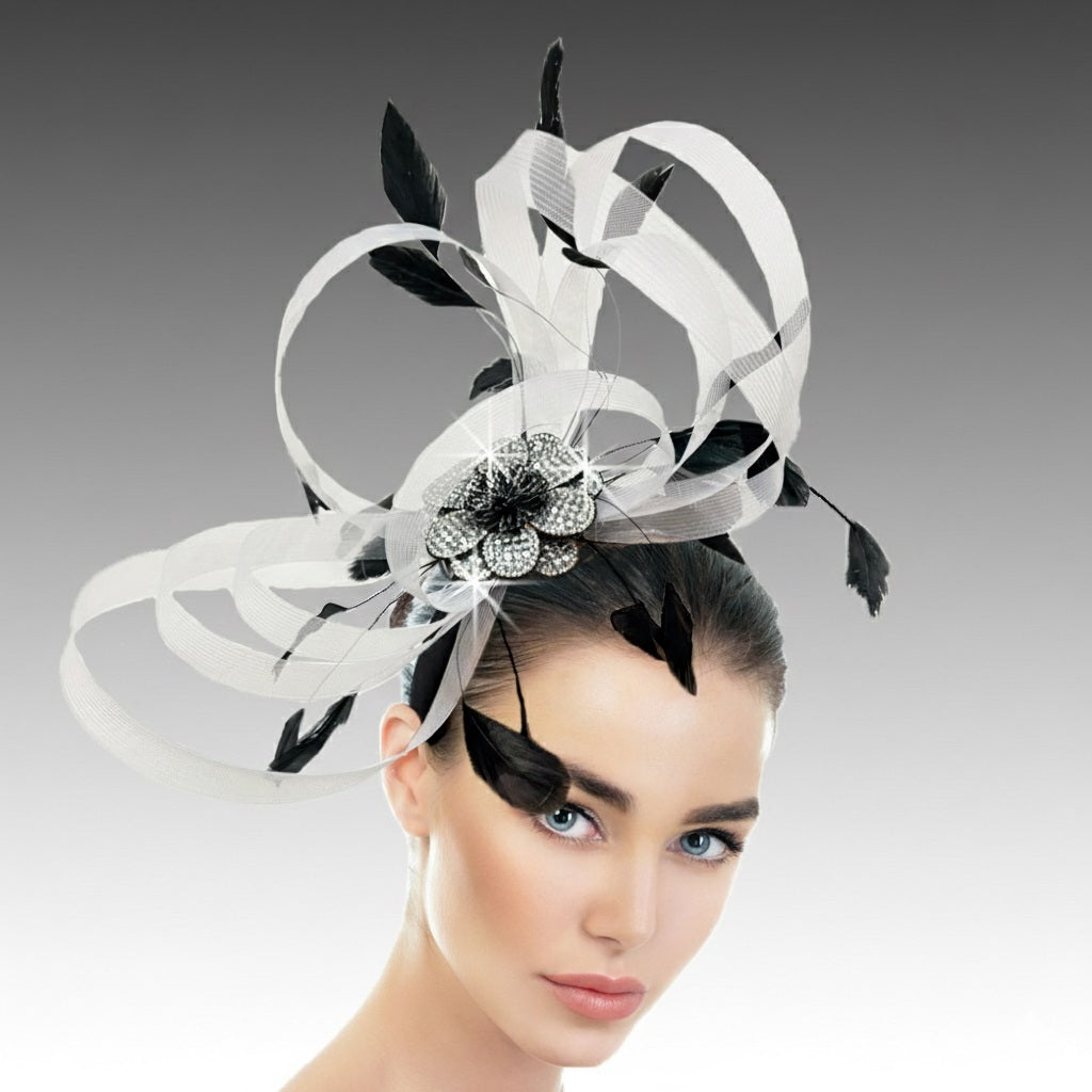 FA3433 Maribel Black-White Church Fascinator