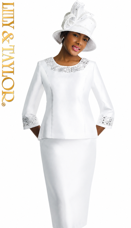 Lily And Taylor 3219-WHT-QS Church Suit