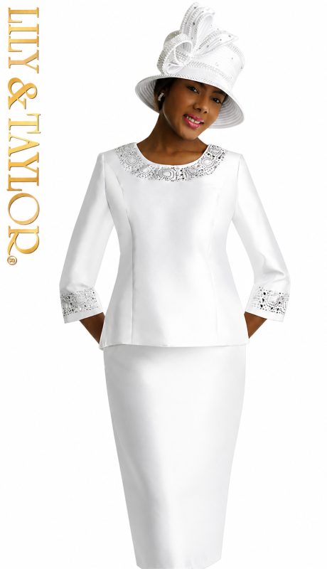 Lily And Taylor 3219-WHT-QS Church Suit