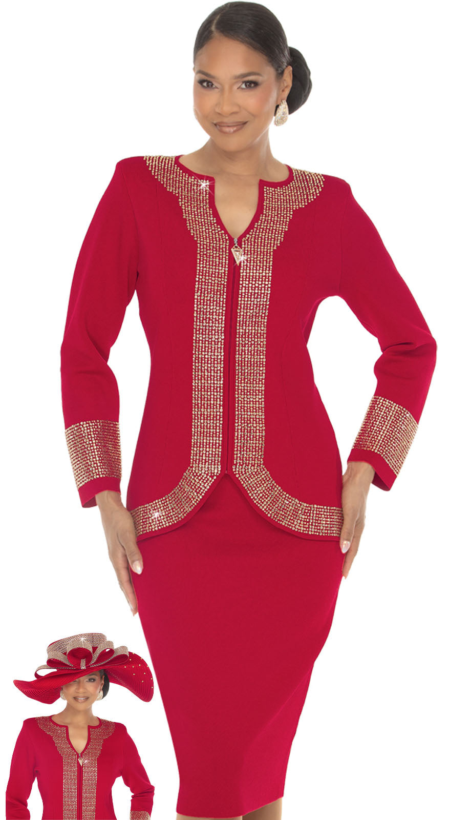 Donna Vinci 13476-RED Church Suit