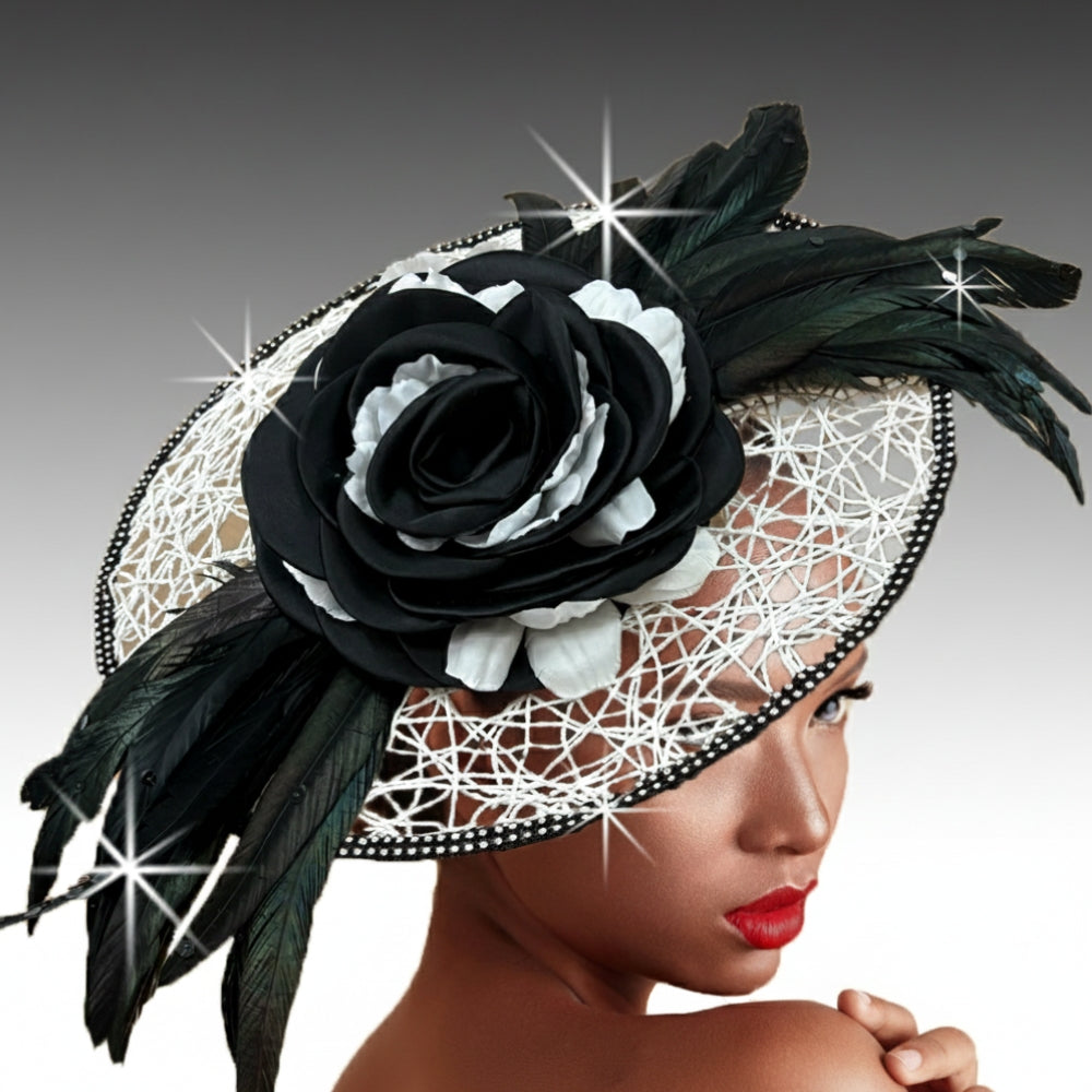 FA3472 Rosewood-WHT-BLK Church Fascinator