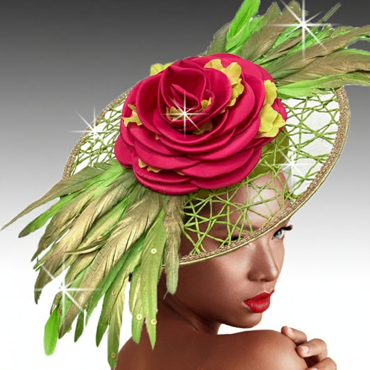 FA3472 Rosewood-Lime Fuchsia Church Fascinator