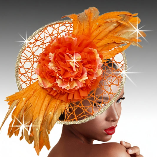 FA3472 ROSEWOOD-ORANGE Church Fascinator