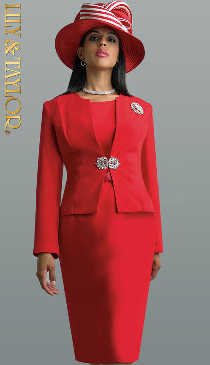 Lily And Taylor 3052-RED Elegant Church Suit-Hat