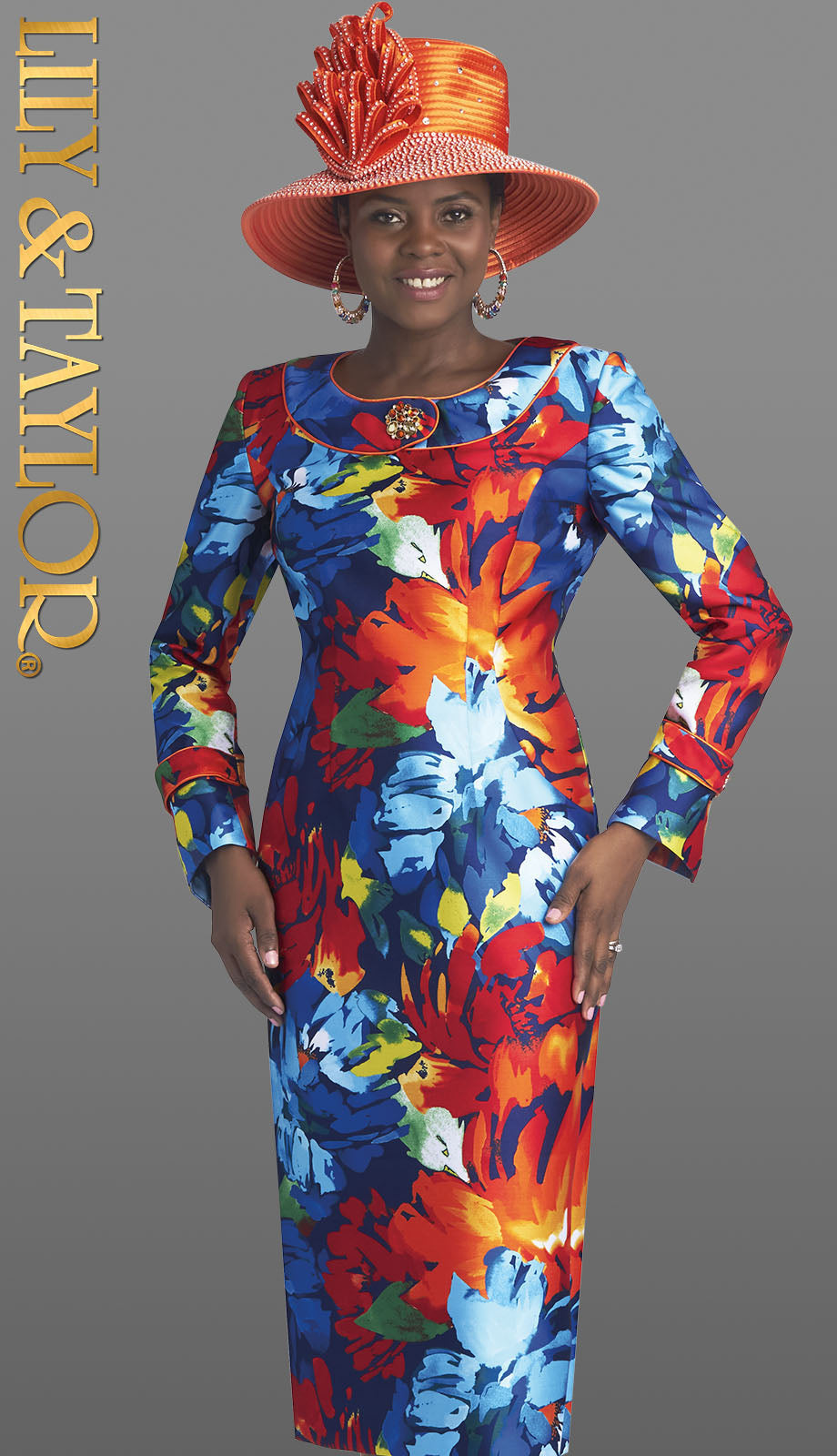Lily And Taylor 4712-ORMULTI-IH Ladies Church Dress-Hat