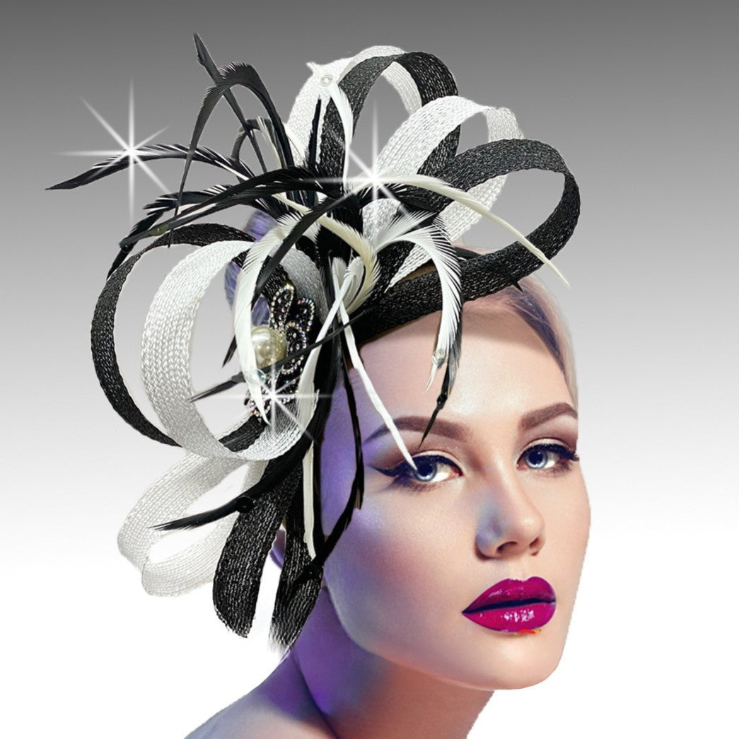 FA2745 SIMONE-BLK-WHT Church Fascinator