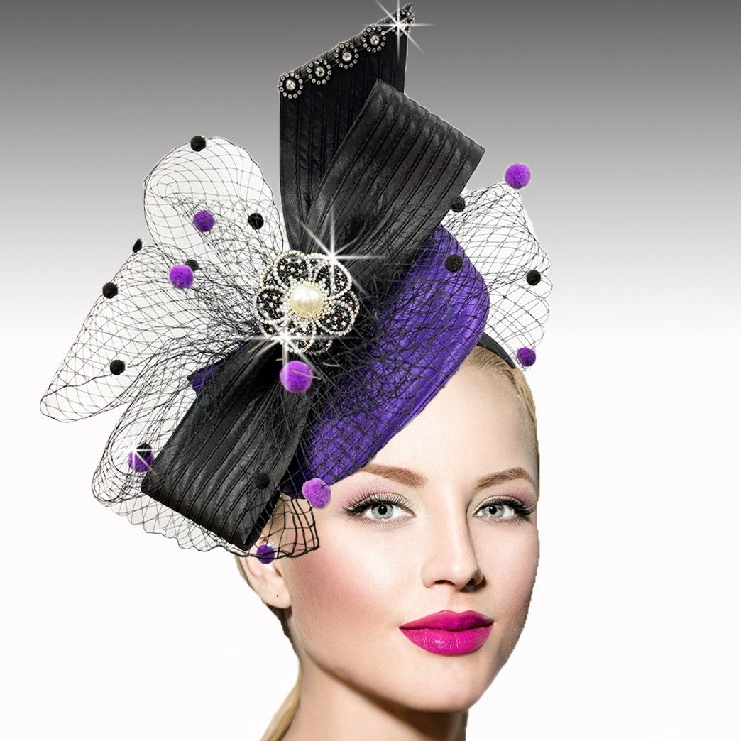 FA3407 Marjorie Purple-Black Church Fascinator