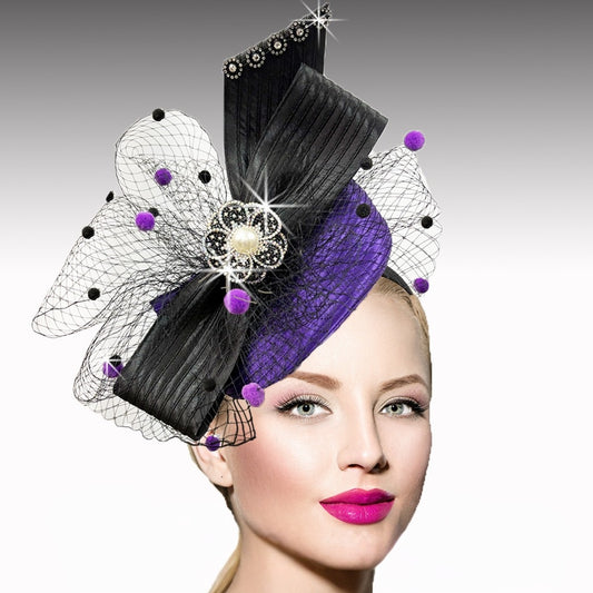 FA3407 Marjorie Purple-Black Church Fascinator