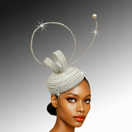 FA3460 LEONARDO White Pearl Church Fascinator