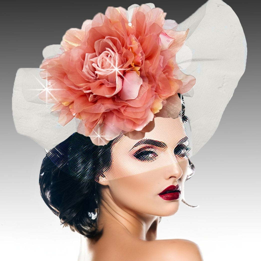 FA3483 POSY-coral Church Fascinator