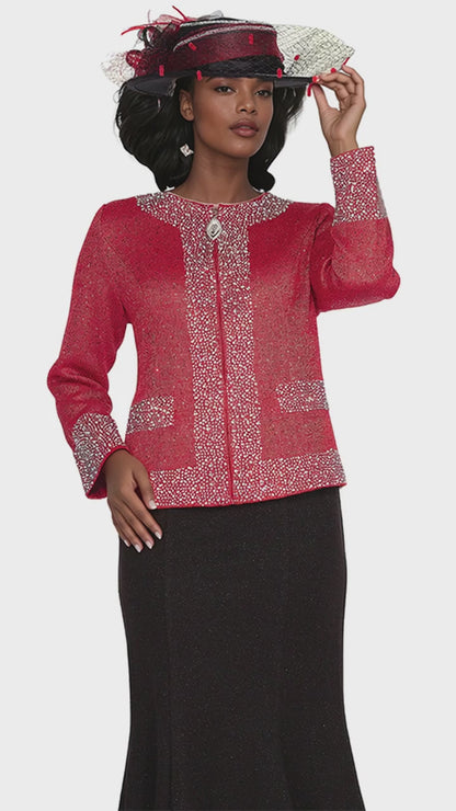 Elite Champagne Knit 5961-RED-QS Church Suit